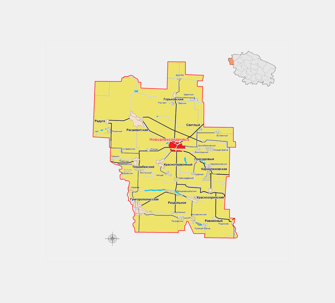 Карта Новоалександровского городского округа Ставропольского края.